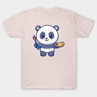 Cute Panda Painting Cartoon T-Shirt